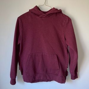 Burgundy red hoodie with side zippers